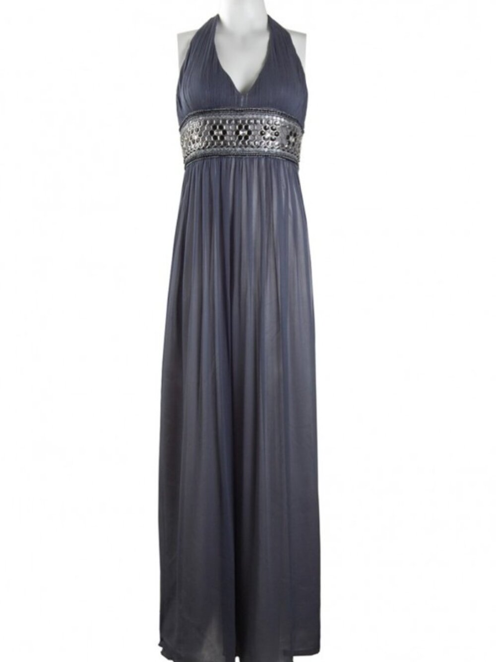 Adrianna Papell Halter Neck Embellished Empire Waist Chiffon Dress